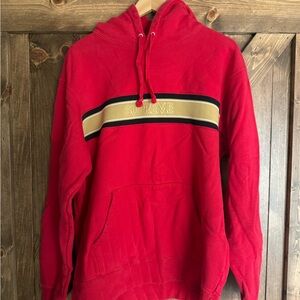 Supreme Red Hoodie with Gold and Black Stripe